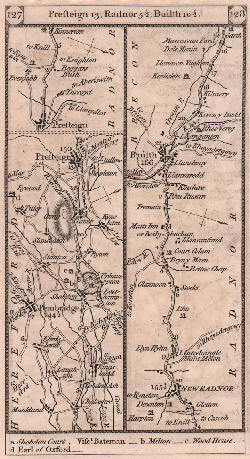 Pembridge-Presteigne-New Radnor-Builth Wells road strip map PATERSON 1803